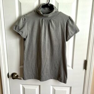 New Directions Gray Funnel Neck Short Sleeve Laides Top Casual Everyday Blouse L
